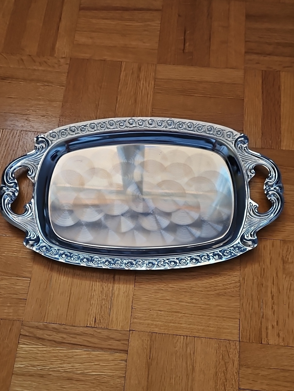 Chrome Plated Chatming Decorative Serving Tray with Ornate Handles